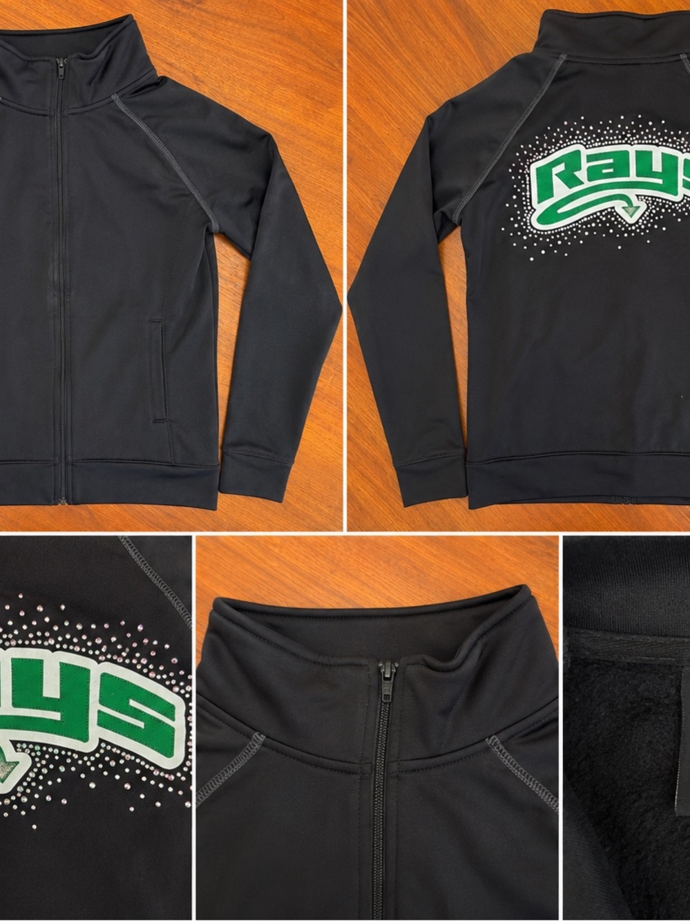 Varsity Black Jacket with Green 'Rays' Back Logo